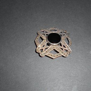 925 Silver & Black Onyx Marcasite Brooch
